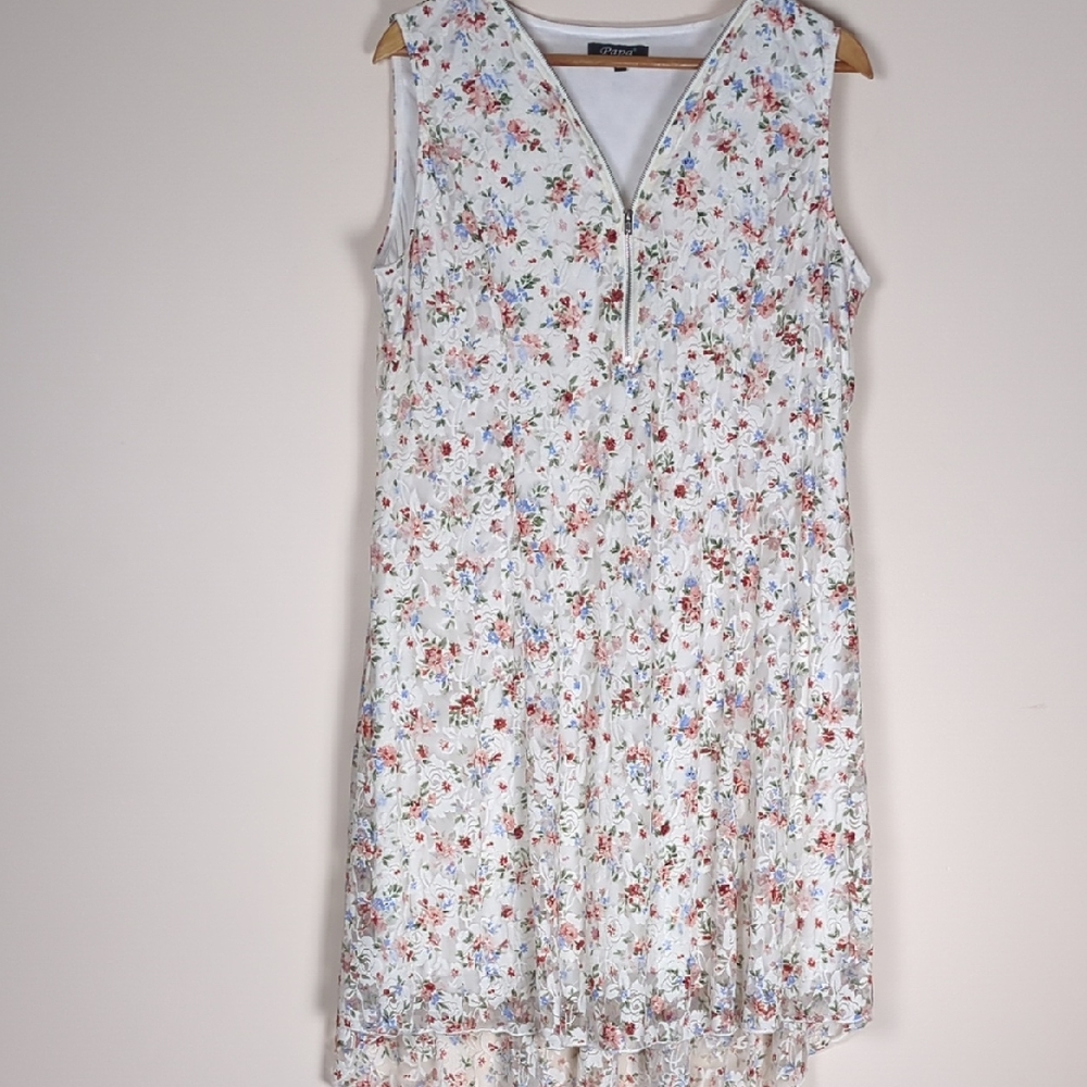 Papa Vancouver Floral Lace Sleeveless V-Neck Zipper Dress 2XL